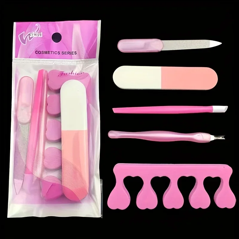 

Nail art tools include nail trimming set, exfoliating, exfoliating file, and polishing strip fingers A nail trimming set