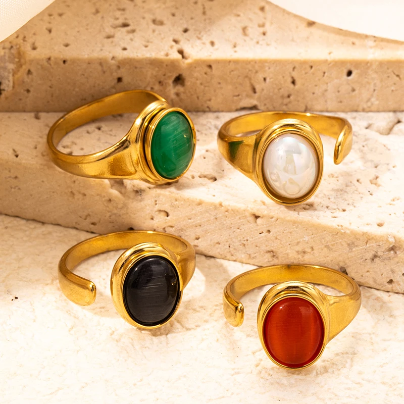 ENSHIR 316L الفولاذ المقاوم للصدأ حجر ملون حلقة مستديرة للنساء الرجال تصميم بسيط متخصص مجوهرات هدايا بالجملة