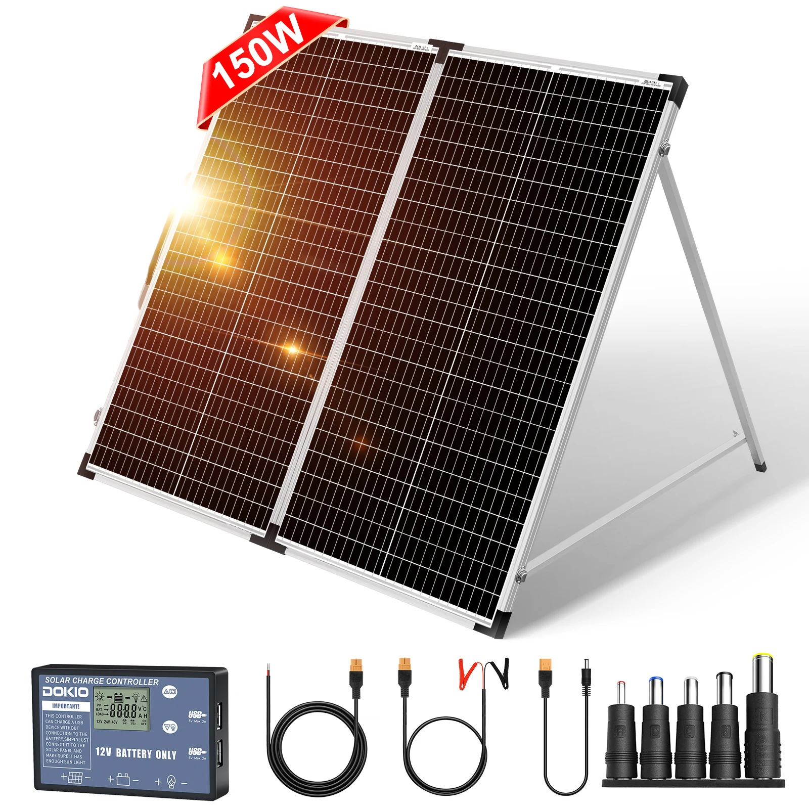 Dokio Opvouwbaar Zonnepaneel Koffer voor Camperbus Off-Grid Systeem, Monokristallijn 100W 160W 200W met 12V Controller - afbeelding 1