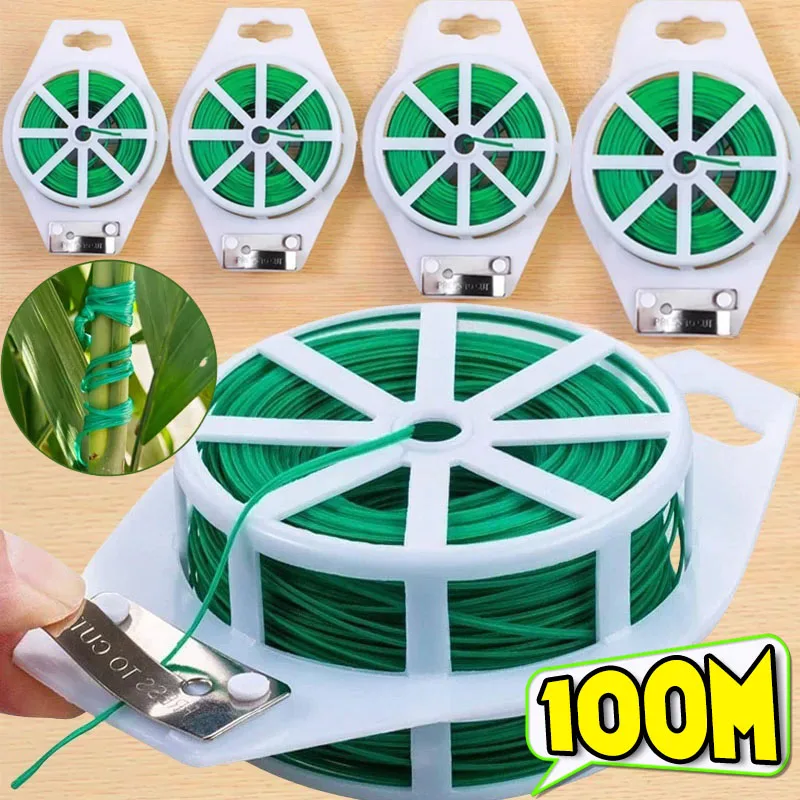 Garden Plants Strapping Iron Wire Garden Plant Tie with Cutter Plant Flower Vine Climbing Support Cable String Garden Wrap Tool