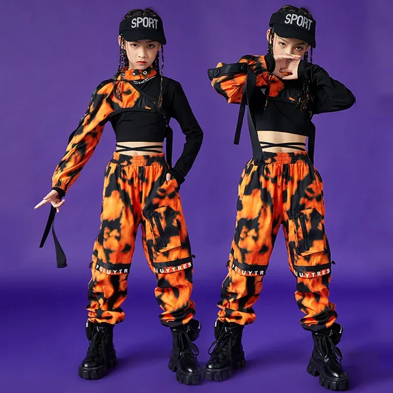 

Kids Jazz Hip-Hop Dance Performance Costume Camouflage Sleeves Pants Girls Stage Outfit Rave Modern Street Dance Costume