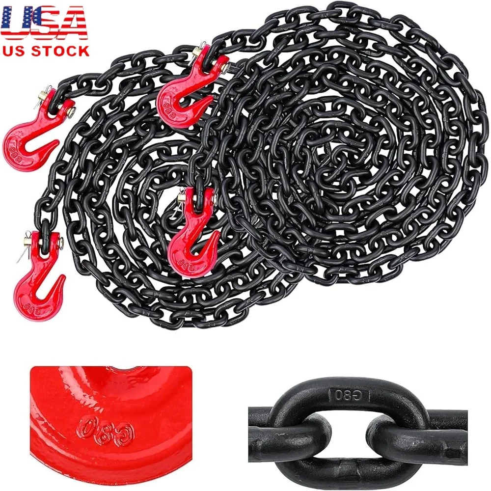 

G80 Transport Binder Chain 5/16in 10ft Tow Chains with G80 Clevis Hook Heavy Duty Safety 4900lbs Grade 80 Durable Steel
