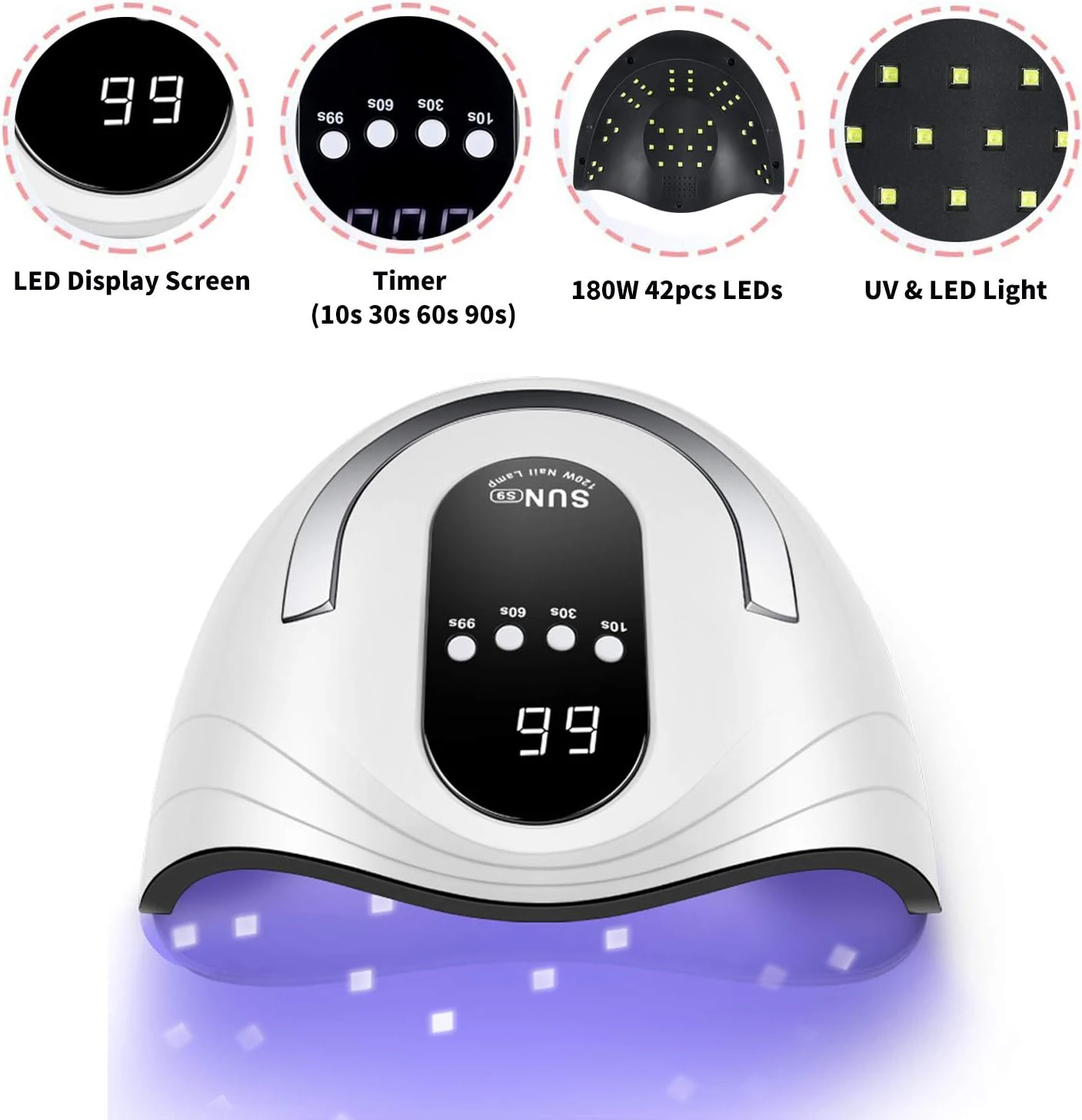 UV Gel Nail Lamp 120W LED Nail Light Fast Dryer for Gel Polish Curing with 4 Timers Portable Handle Large Space Automatic Sensor