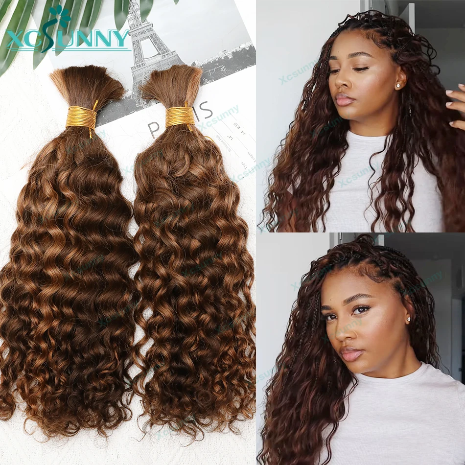 Cabelo humano em massa para trançar, trançar encaracolado, extensões de cabelo, duplo desenhado, destaque, atacado, cor 30, 4