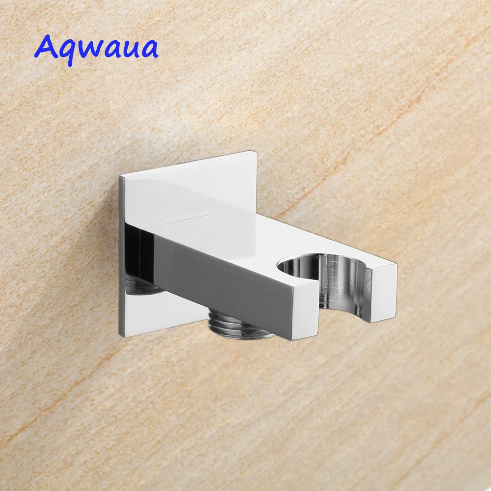 Aqwaua Shower Accessories Square Chrome Bathroom Brass Wall Connector Bracket with Shower Head Holder bathroom  Accessories