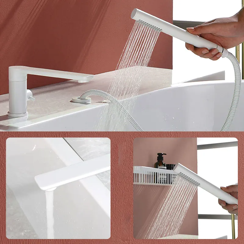 Copper bathtub faucet cylinder side split three-piece set bathtub shower countertop white faucet 360 degree rotation