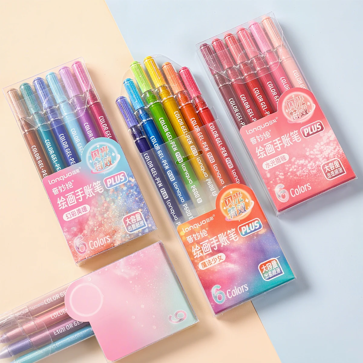 LANGUO 6Colors Glitter Effects Gel Pens 1.0mm Writing Pens Set Paper Cardstock Diary Drawing Marking Coloring DIY New Colors