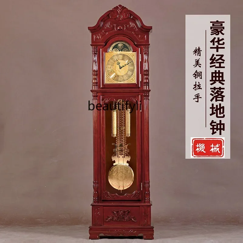 The Grandfather Clock European-Style Clock Solid Wood Chinese and American-Style Mechanical Copper Movement Zipper Modern Hammer