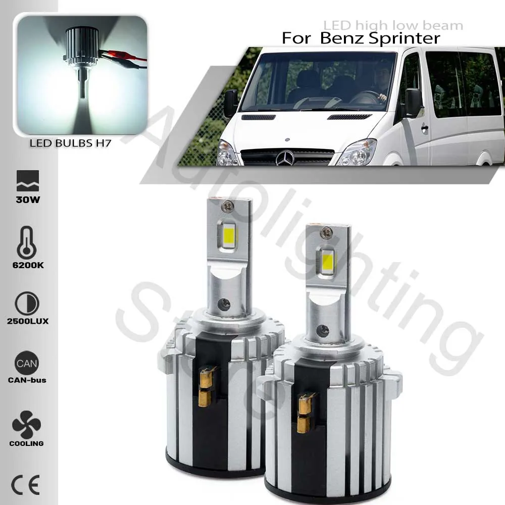 

2PCS H7 Led Headlight Bulbs Super Bright High Low Beam 6500K For Benz Sprinter W906 2014-2018 BENZ Vito W447 2014-2023 Can-bus