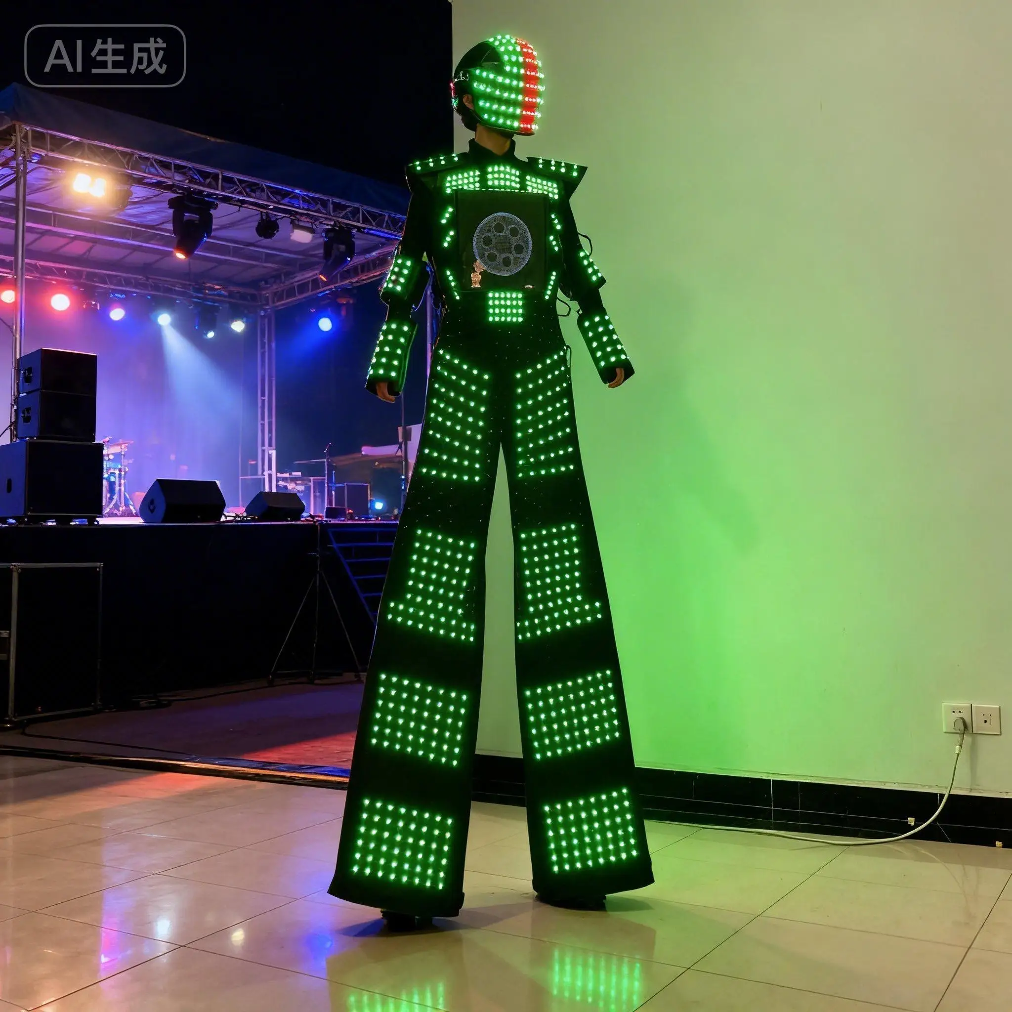 Adult LED Robot Walker Stilts Costume Interactive Light-Up Suit with Screen for Nightclub Stage Performance Cosplay Dress
