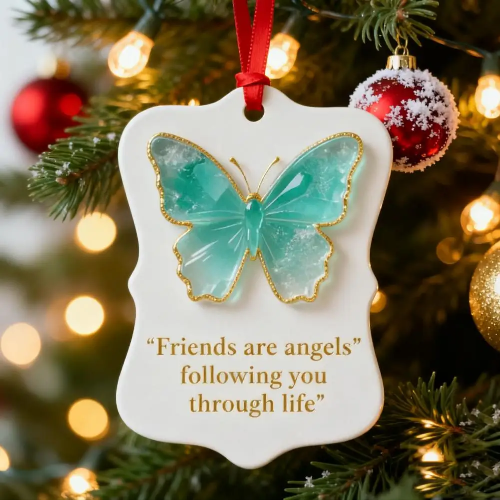 

Festive Butterfly Ornaments Friendship Butterfly Heart Christmas Ornaments Set Angel Wings Keepsake Pendants for Women