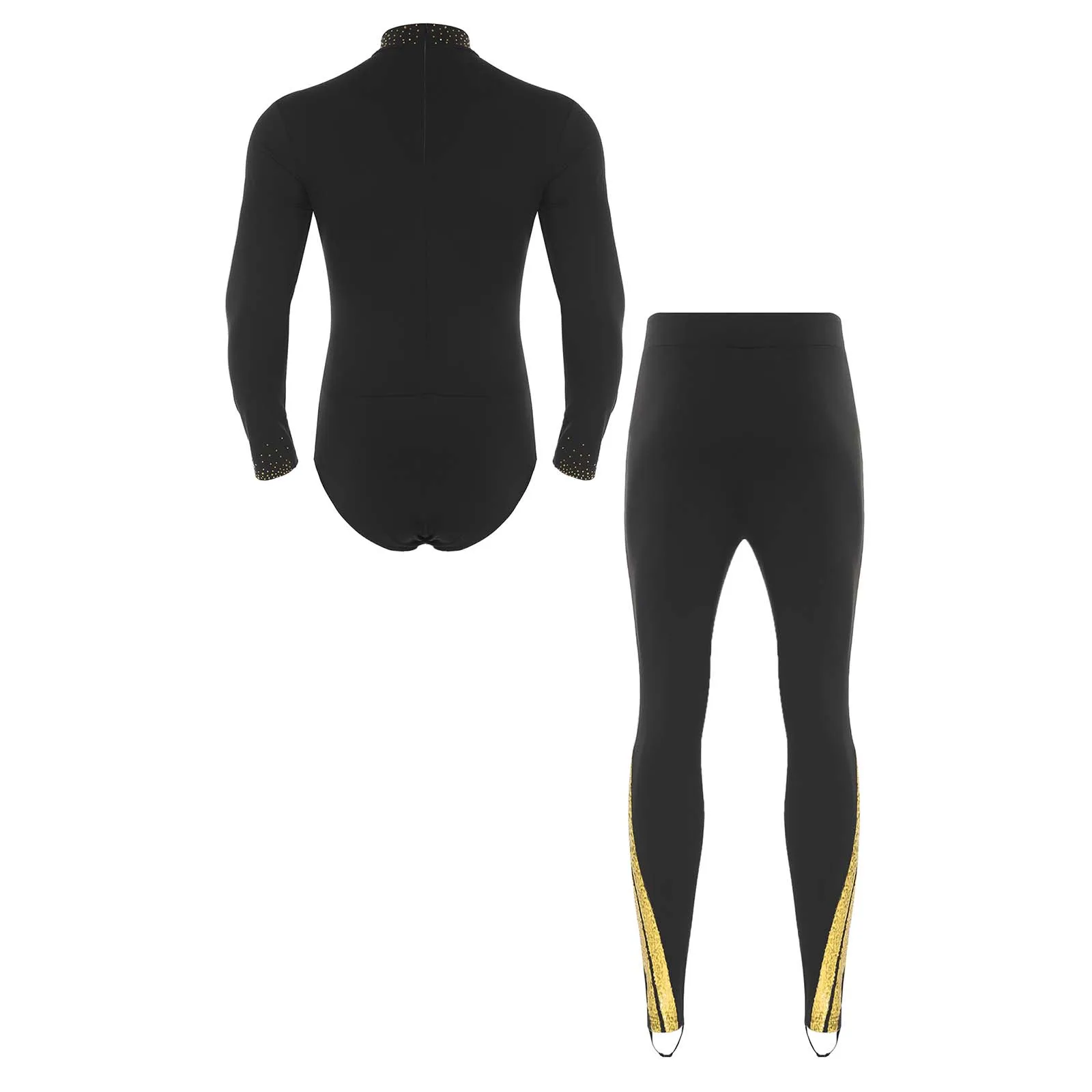 Men Lyrical Slim Fit Figure Skating Dance Performance Leotards with Stirrup Legging Pants for Ballet Latin Acrobatics Dance Wear