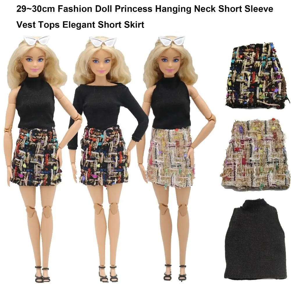 Vêtements de princesse à la mode, vêtements décontractés, multi-styles, col suspendu, manches courtes, hauts, accessoires de poupées, jupe courte élégante