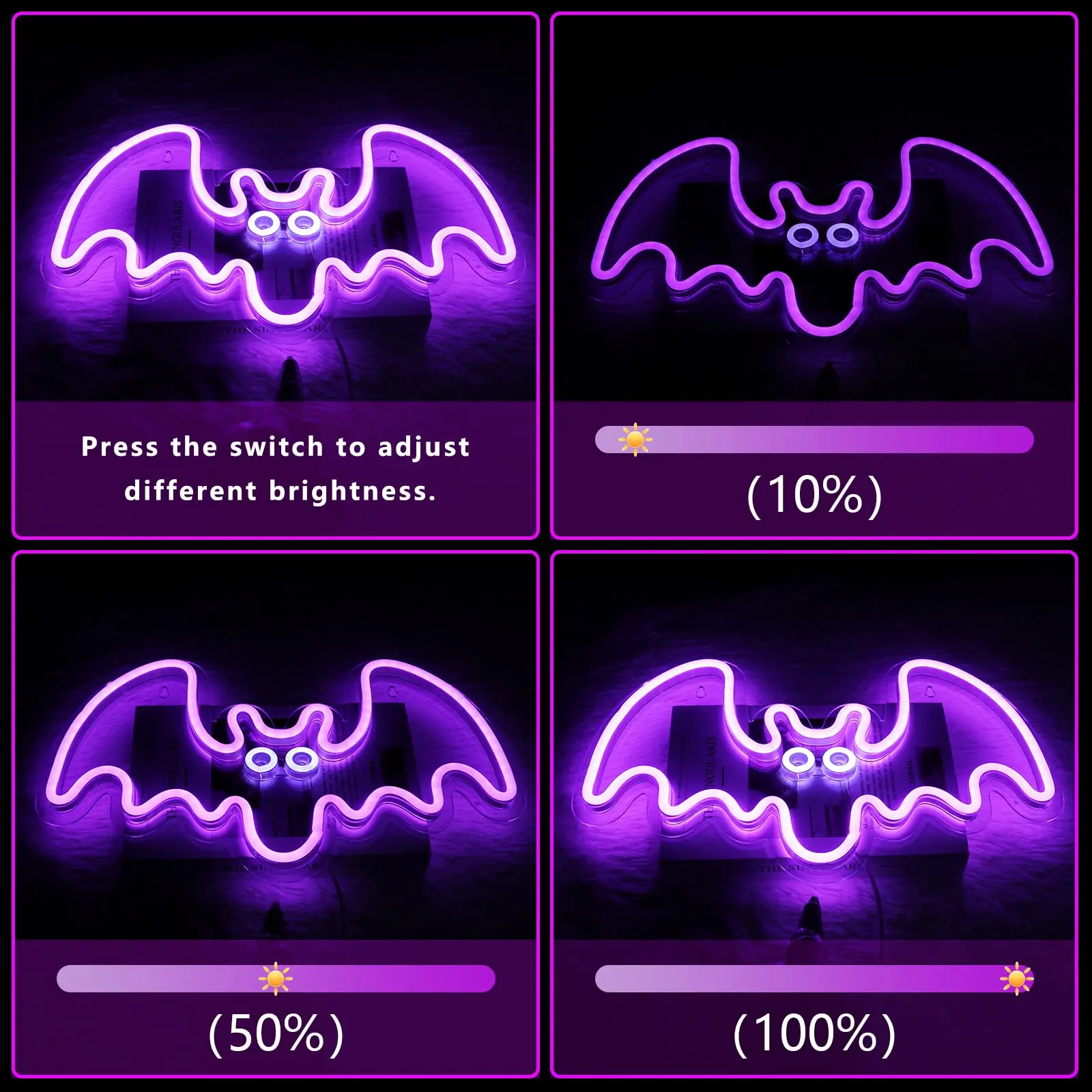 Halloween Neon Sign - Purple Bat LED Neon Sign with Dimmer Halloween Neon Lights for Wall Decor, Bedroom Party Room Kids Gift