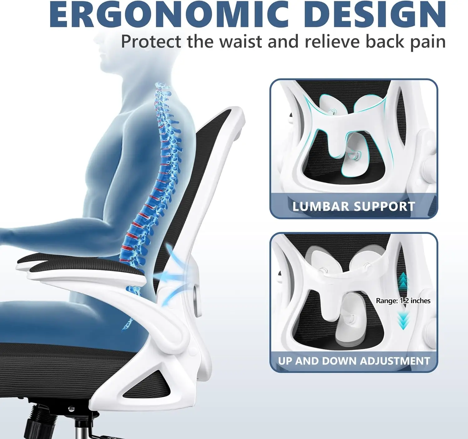 Winrise kursi meja kursi kantor ergonomis, kursi komputer jaring ergonomis, kursi meja kantor, kursi tugas putar, kursi tengah belakang bersirkulasi