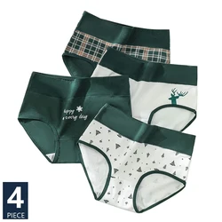 High Waist 4Pcs Cotton Women's Panties Body Shaper Underwear Breathable Underpants Cute Print Girls Briefs Female Lingerie