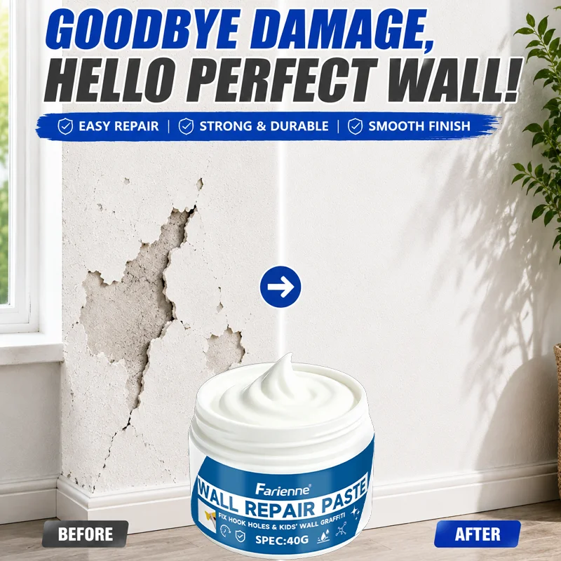 KJM DIY Interior Wall Mending Paste Strength Hole Crack Filler Quick Dry Repair Cream For Damaged Peeling Household Wall Renovat