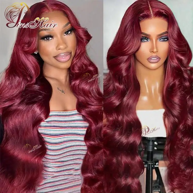 

Body Wave Wig Burgundy 99J Lace Front Wigs 13x4 HD Lace Frontal Wig Human Hair Pre Plucked 99j Red Colored Transparent Lace Wigs