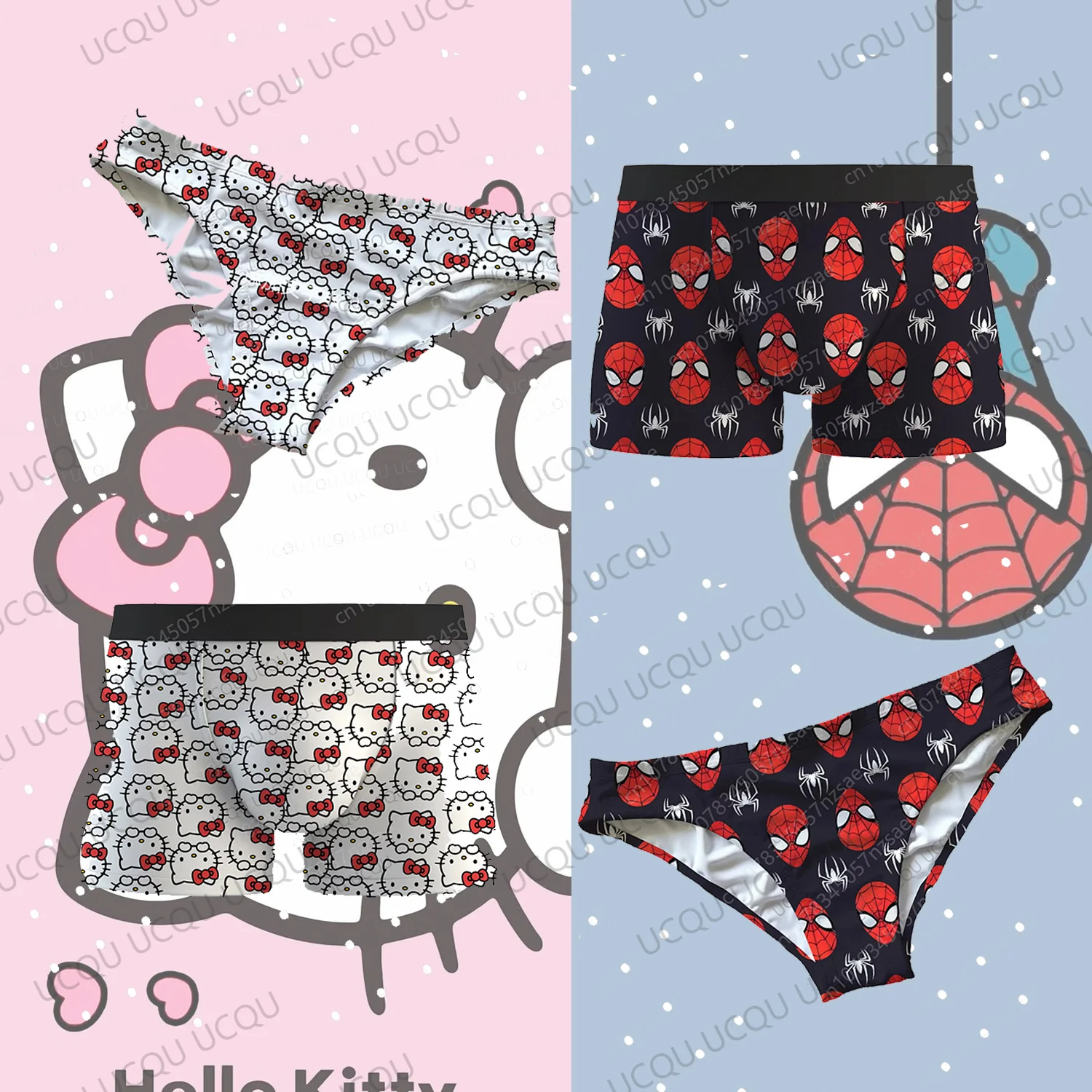 2025 Venta caliente Hello Kitty & Spider-Man ropa interior para hombre bragas de señora traje de gran tamaño trajes de pareja S-4XL