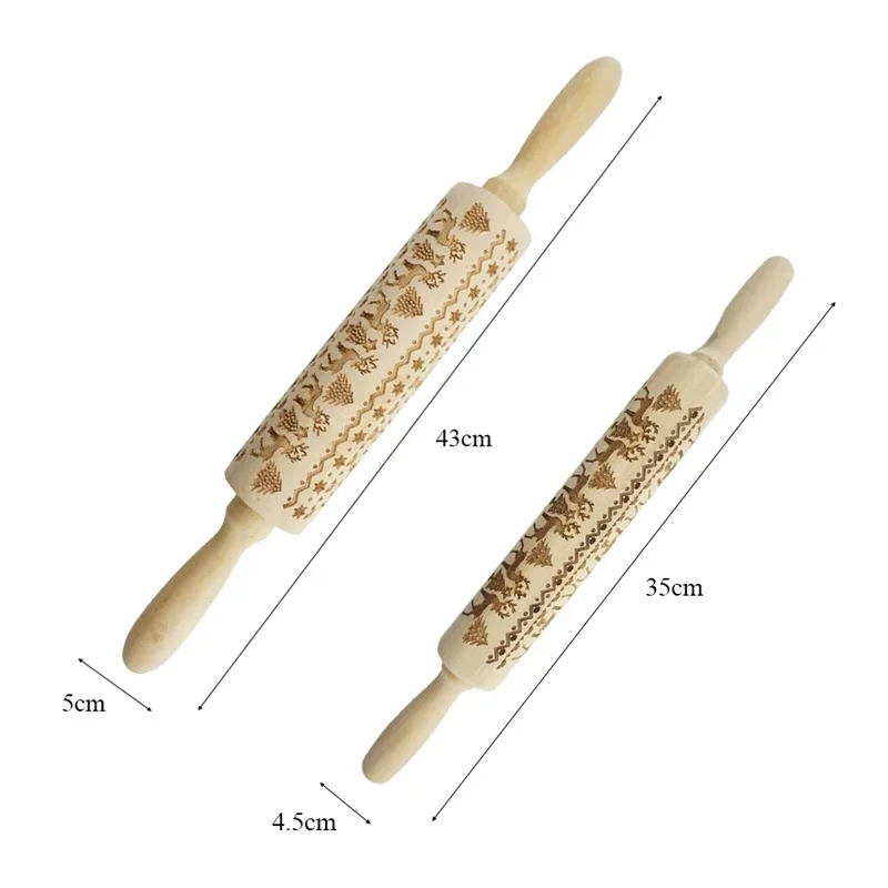 35/43CM Christmas Deer Embossed Rolling Pin DIY Pizza Pasta Cookie Cake Decorating Tools Kitchen Baking Accessories