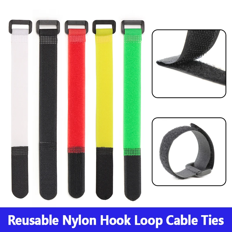5pcs Nylon Strap Reverse Buckle Line Organizer Hook Loop Bundle Fastener 200/300/400/500/600mm Reusable Self Adhesive Cable Ties