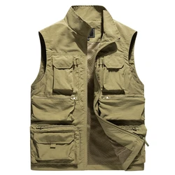 Homens de verão Tactical Vest Casaco Fotógrafo dos homens Casual Colete Malha Trabalho Jaqueta Sem Mangas Ferramentas Pocket Vest 6XL