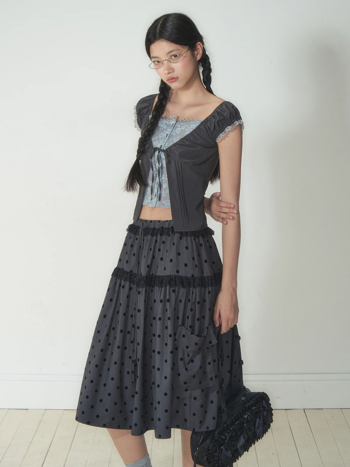 

Soote Season Original Color Blo Design Floral Lace Waist Inward irt Women's Top Korean Sle Embroidered ort Sve Blouse