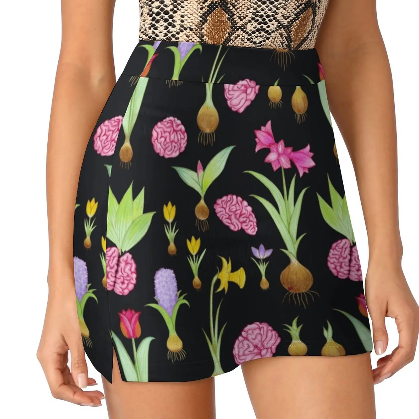 Spring Bulbs And Brains Women's skirt Mini Skirts A Line Skirt With Hide Pocket Brains Pink Handdrawn Anatomy Biology Pretty