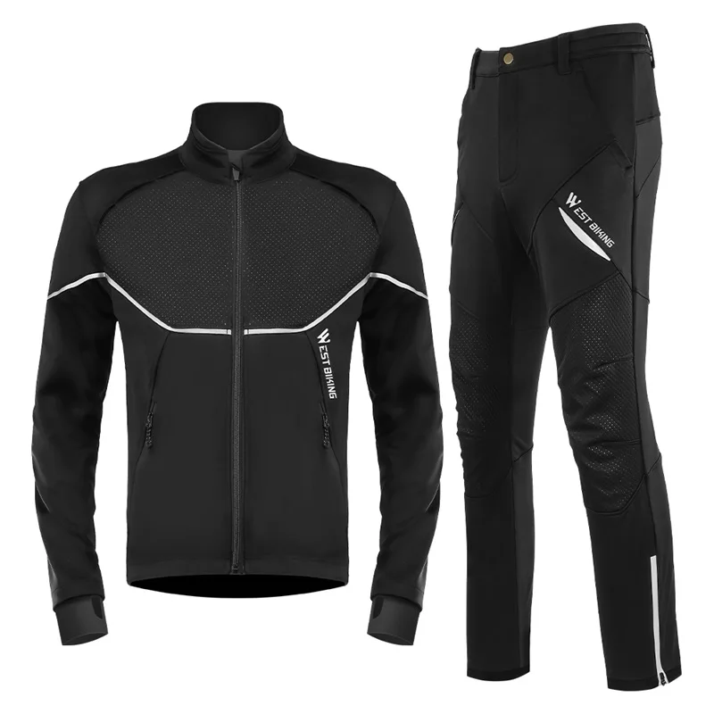 WEST BIKING Zimowy termiczny zestaw rowerowy Kurtka rowerowa Odzież Spodnie Outdoor Sport Garnitur Wiatroszczelny płaszcz Rower szosowy Męska odzież sportowa — zdjęcie 2