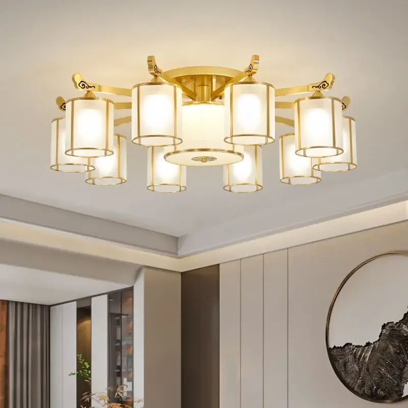 Modern All Copper Pendant Light Is Suitable for Living Room Lobby Bedroom Room Chandelier Interior Lighting Hanging Fixture