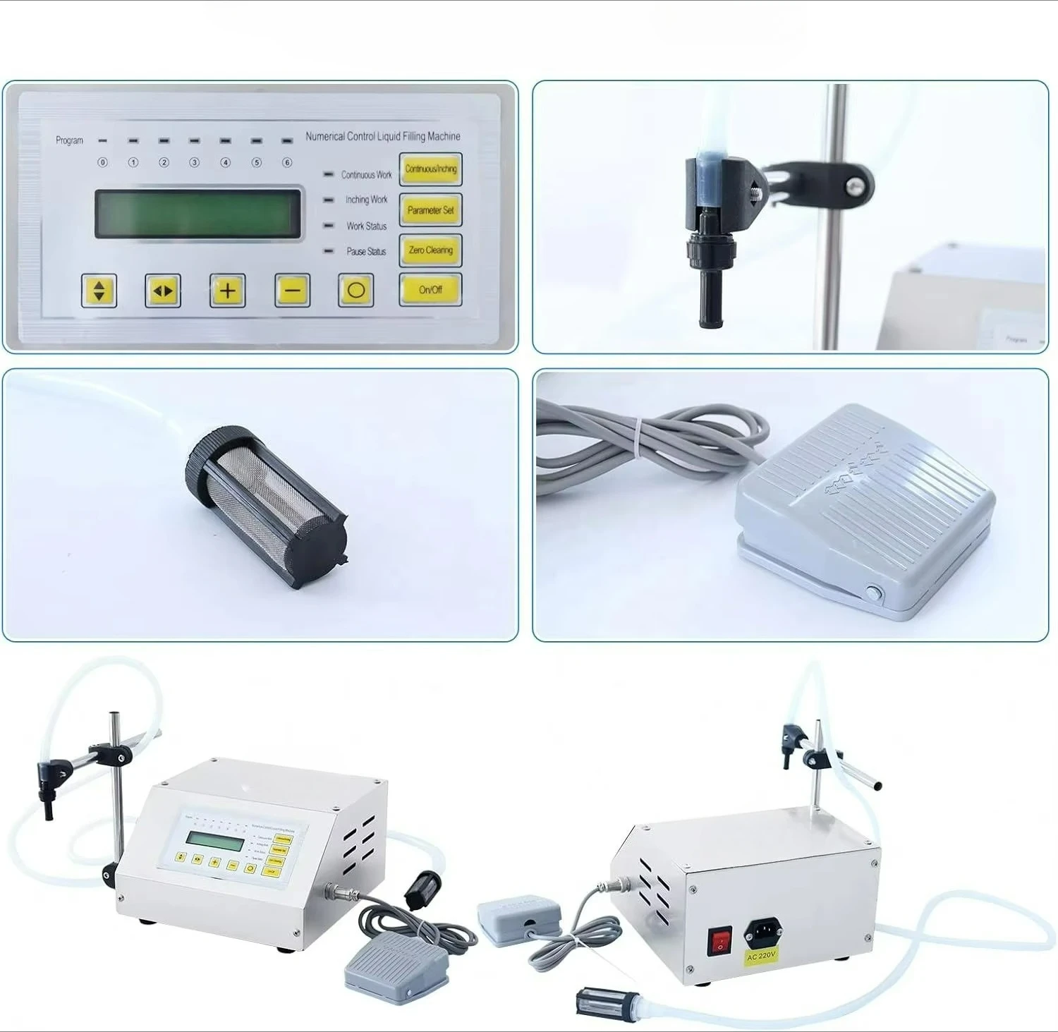 

GFK-160 Digital Numeric Control Pump Liquid Filler Oil Perfume Milk Glass Bottle Jar Filling Machine