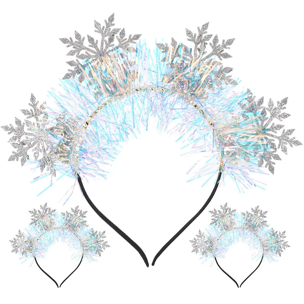 3Pcs Snowflakes Headband Glitter Christmas Headband for Women and Party Hair Accessory Decorative Photo Prop Lightweight