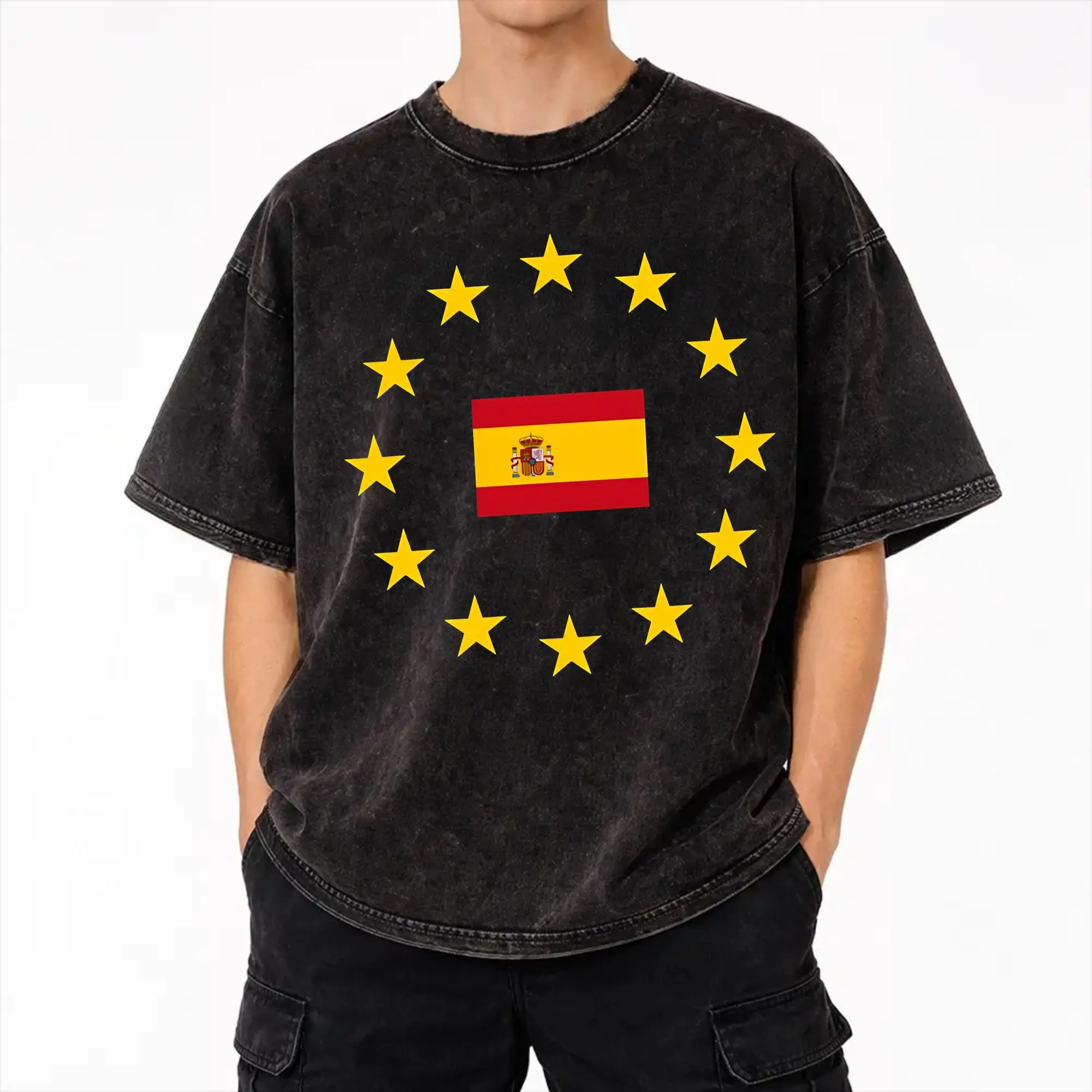 2025 EU Europe Spain flag Make Spain Great Again Washed Shirts Outfit Harajuku T-Shirts  for Men Women Tee