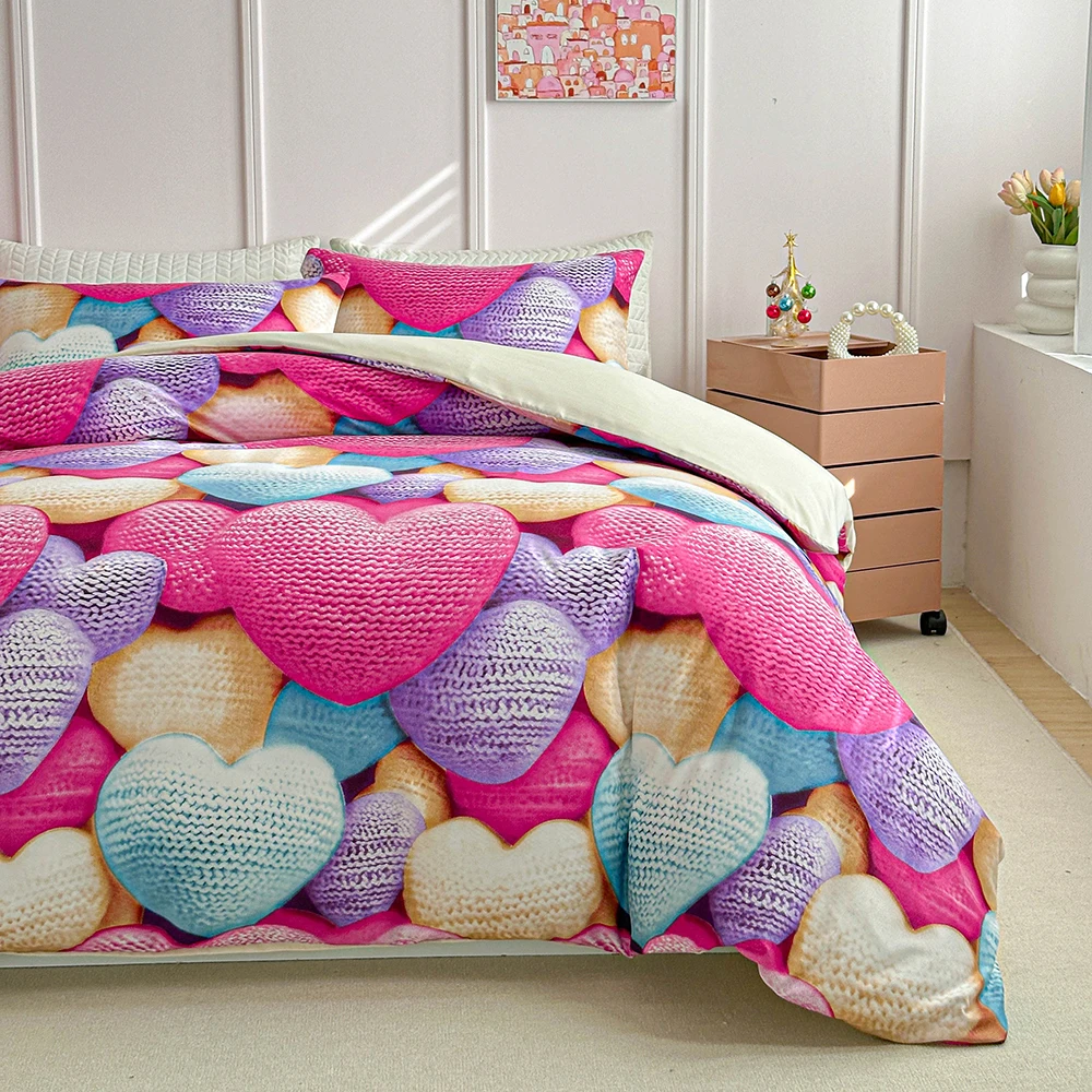 Duvet Cover Bedding Set Twin Full Queen King Size 135x200 Nordic Quilt Cover 240x220 Double Single 3D Heart Bed Linen 200x200