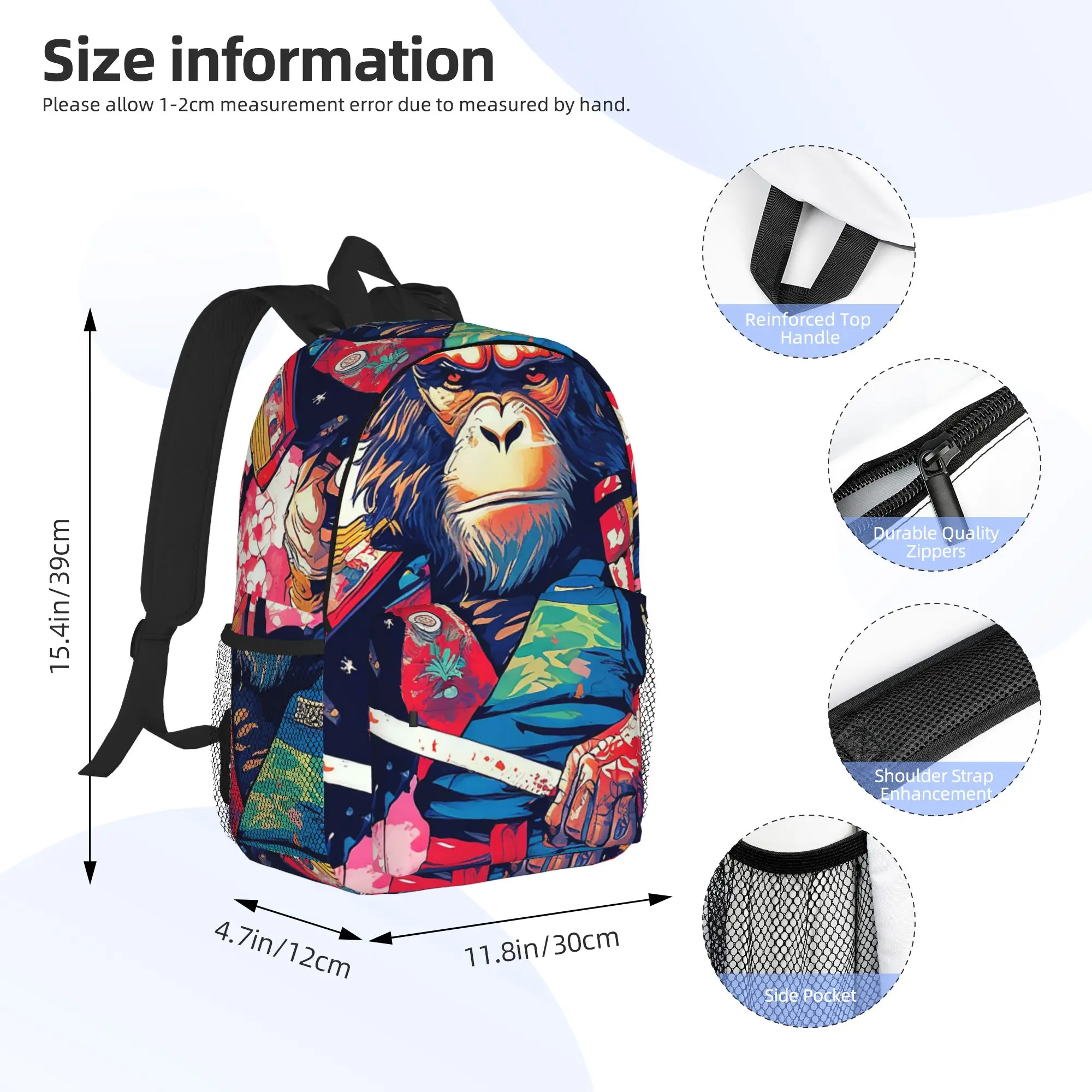 Ninja Monkey Print Backpack Hot Sale Daypack Large Capacity Boys Girls BookBag Shoulder Bags for Men Women School Bag
