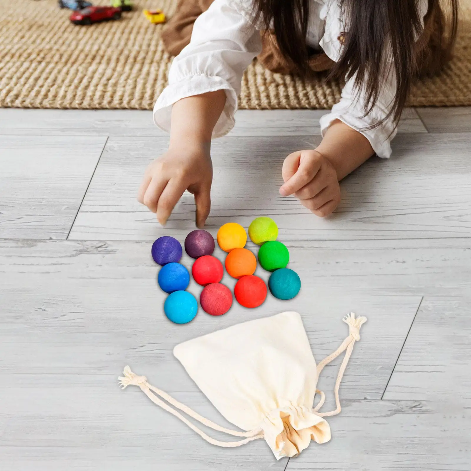 12Pcs Montessori Wooden Balls Color Sorting Toys Preschool Color Recognition Educational Counting Toy for Kids Age 3 4 5 6