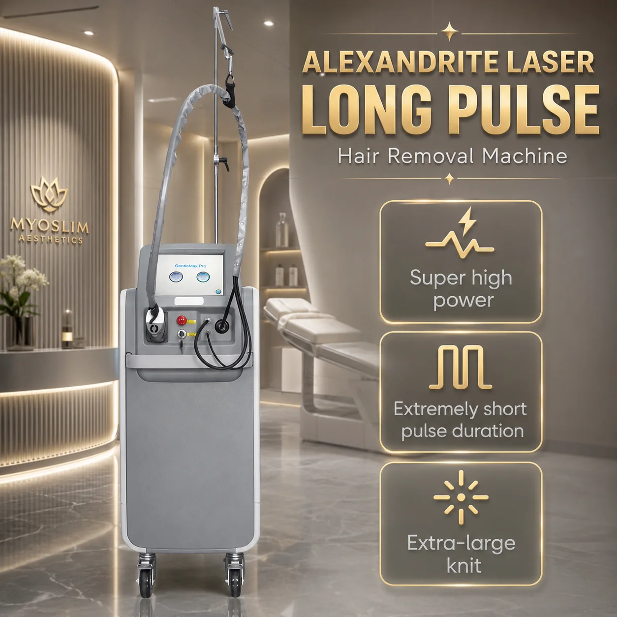 Professional Alexandrite Laser Long Pulse Hair Removal Machine High Power Aesthetic Beauty Equipment for All Skin Types
