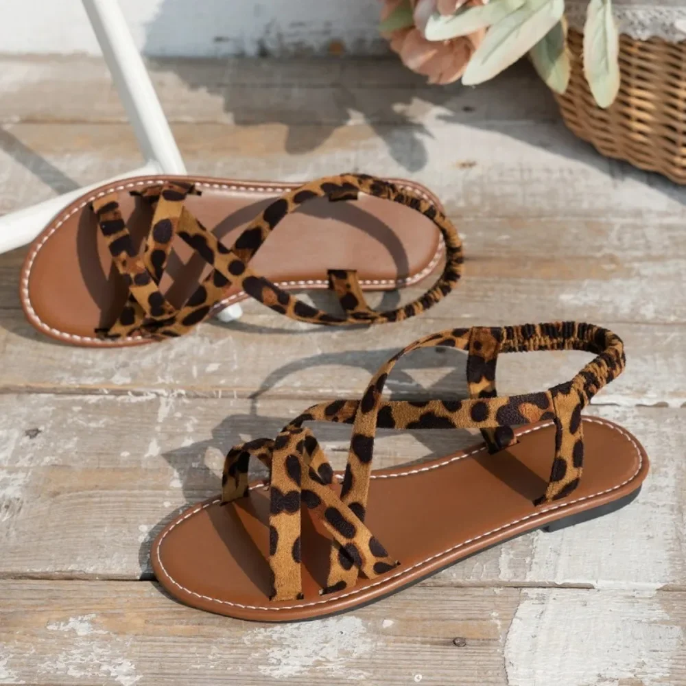 Flats Leopard Sandals Women Cozy Casual Shoes Walking New Walking Slippers 2024 Summer Outdoor Beach Slides  Flip Flops