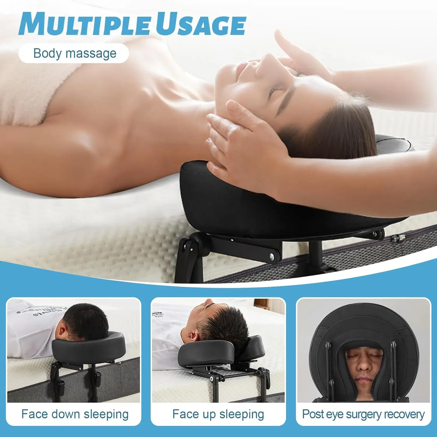 Massage Headrest for Bed, Head Cradle Home Mattress Top Massage Table, Adjustable Face Down Pillow for Salon SPA Massage Bed