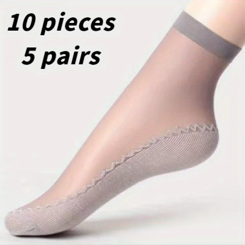 10 Stück/5 Paar atmungsaktive Socken mit Eisgefühl – schweißabsorbierende, rutschfeste Damensocken für Frühling, Sommer und Herbst, hautfarben, ohne Knotenbildung