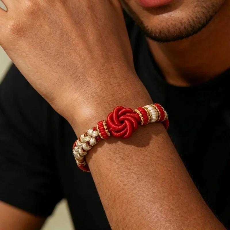 Handwoven Red Cord Bracelet Traditional Concentric Knot Design Adjustable Lucky Rope Unisex Fashion Daily Stackable