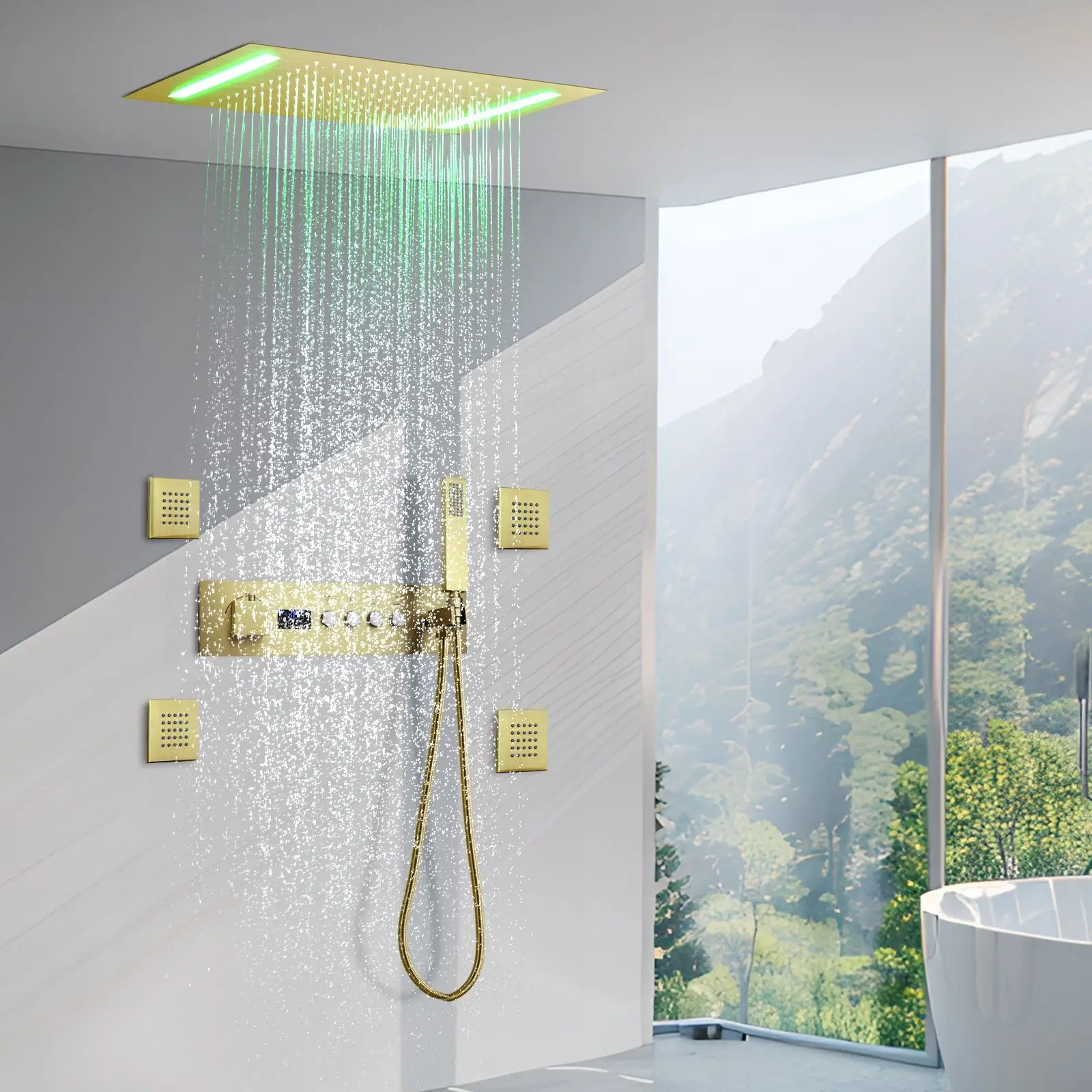 Embedded concealed shower set digital display thermostatic valve body embedded switch bathroom LED