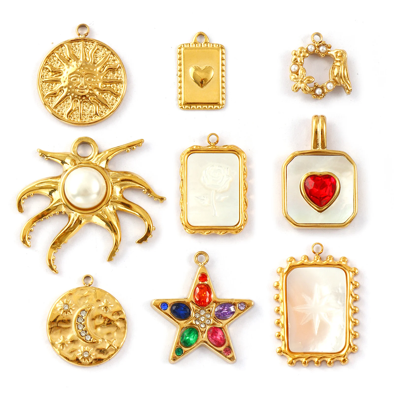 Doreen Box 1pc 304 Stainless Steel Charms Gold Plated Colorful Rhinestone Pentagram Pendant for Women Jewelry Making Findings