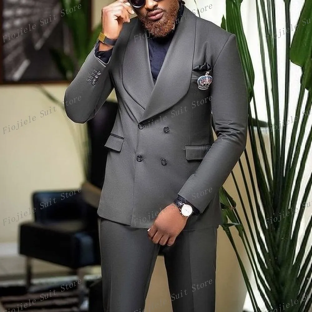 

New Grey Male Formal Occasion Tuxedos Men Business Suit Groom Groomsman Wedding Party Prom 2 Piece Set Jacket Pants