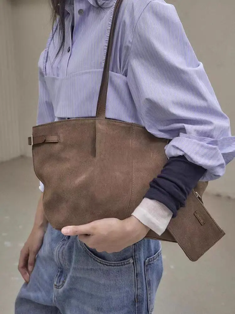 Firmranch nicho na moda marca textura camurça couro grande capacidade bolsa de ombro tote fotografia rua na moda bolsa para mulher