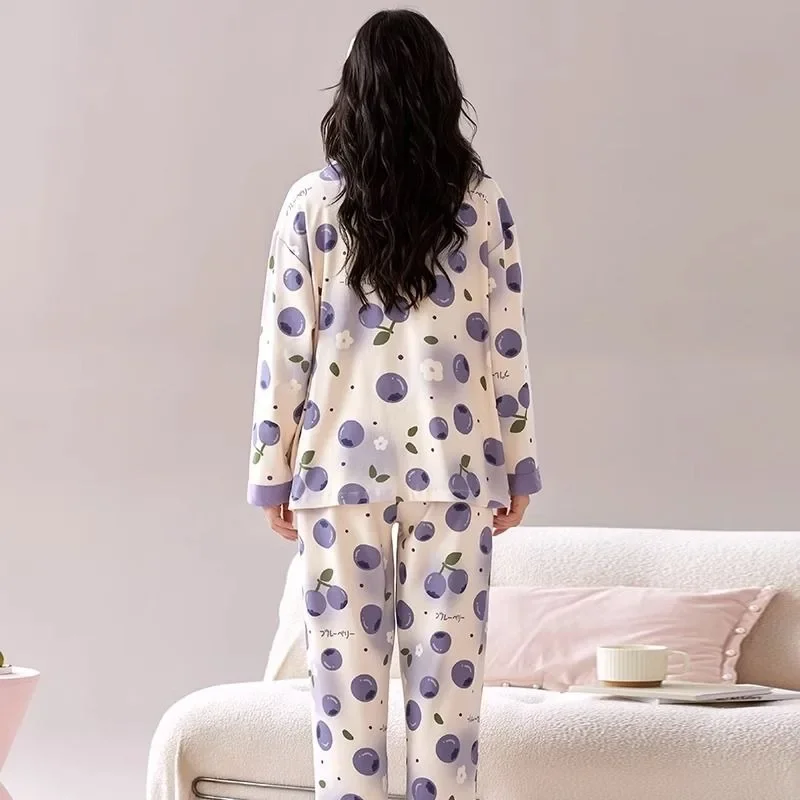 Padded Pajamas Spring Autumn Women Long Sleeve Pure Cotton Nightclothes Suit Female Sweet Loose Casual Single Breasted Homewear