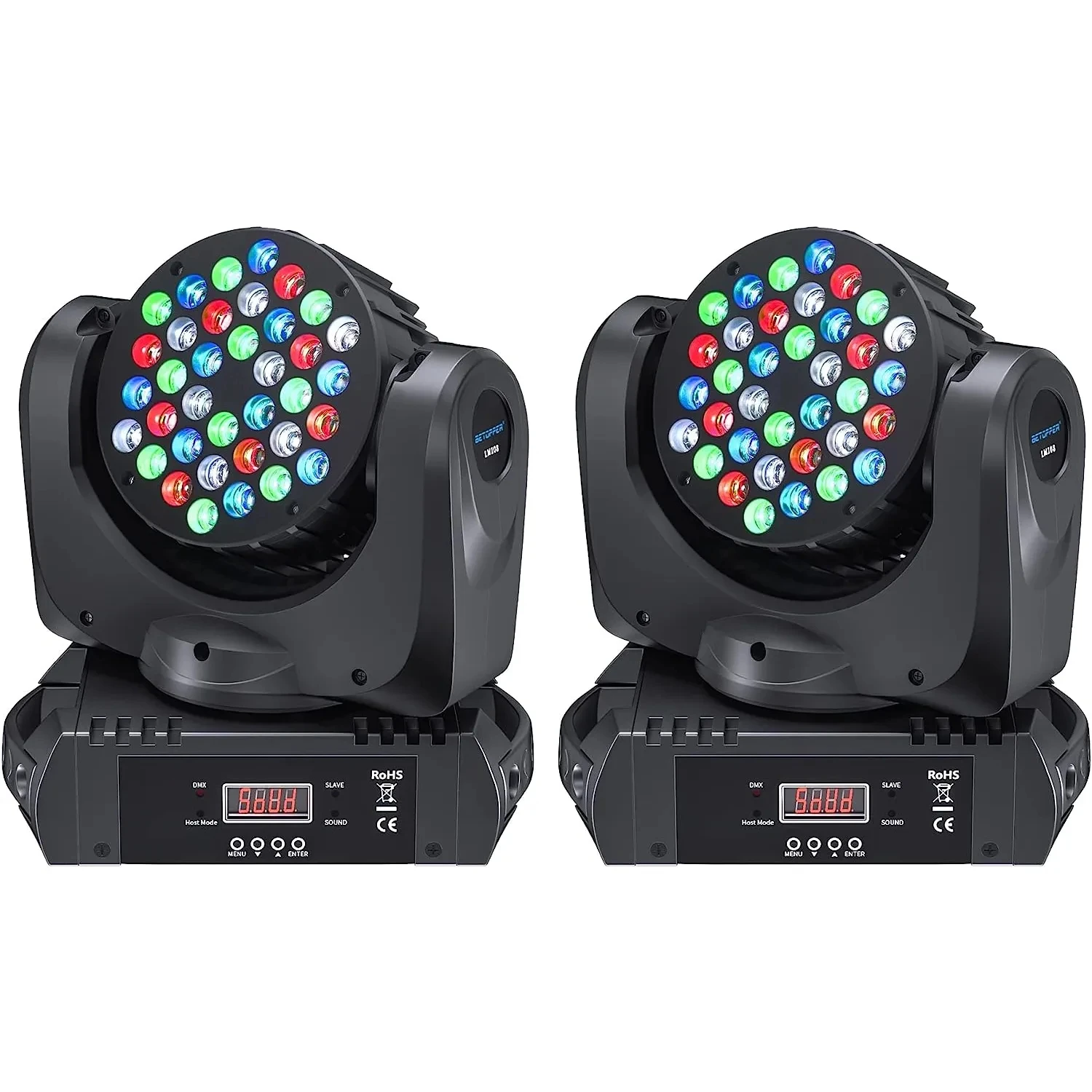 

BETOPPER 36x3W RGBW Moving Head Lights with DMX512&Master-slave Stage Lights for Bars Disco Hall Performance Place LM108 2pcs