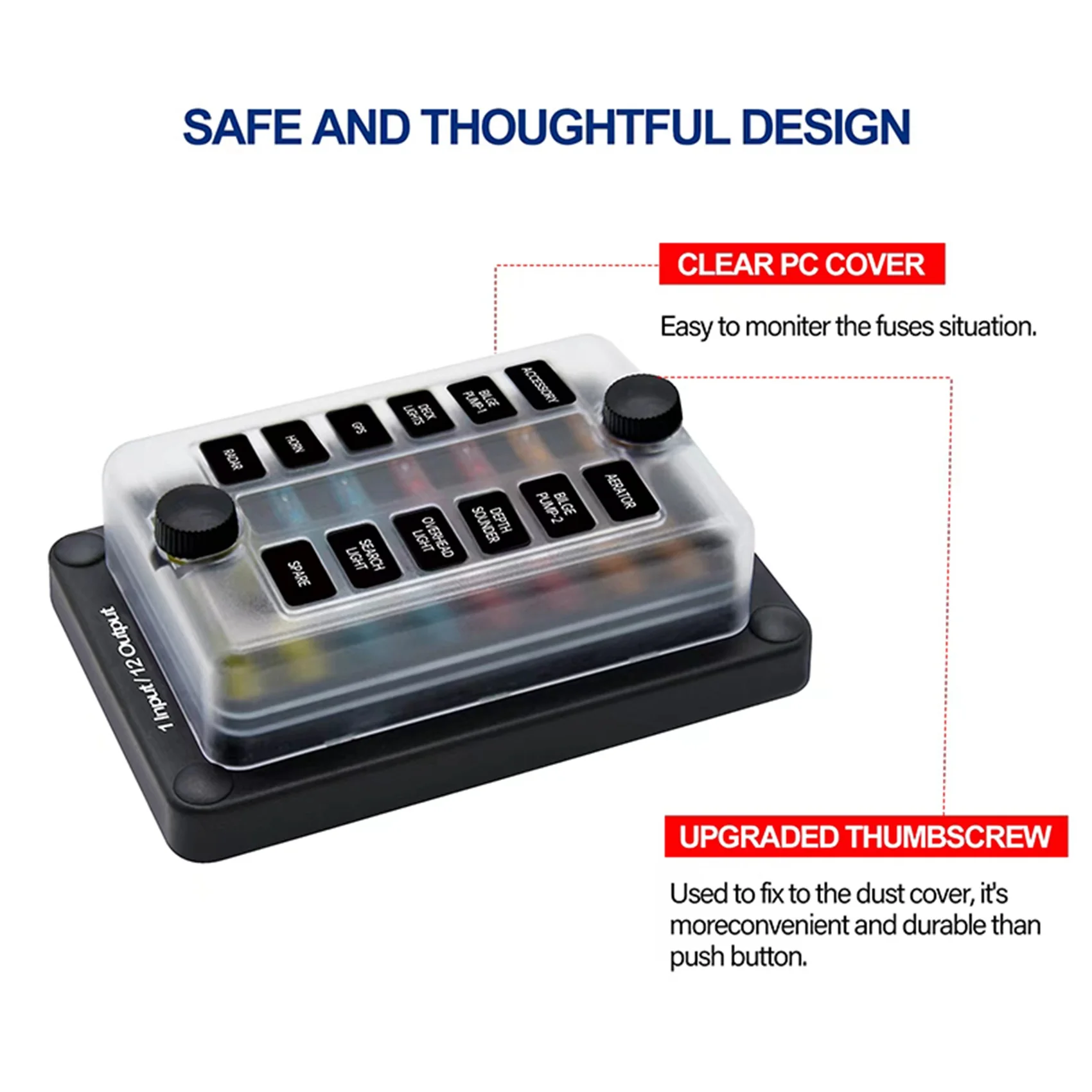 100A 12-Way 1-in 12-Out ATO ATC Fuse Vehicle and Ship Waterproof Fuse Box 32V LED Warning Light Distribution