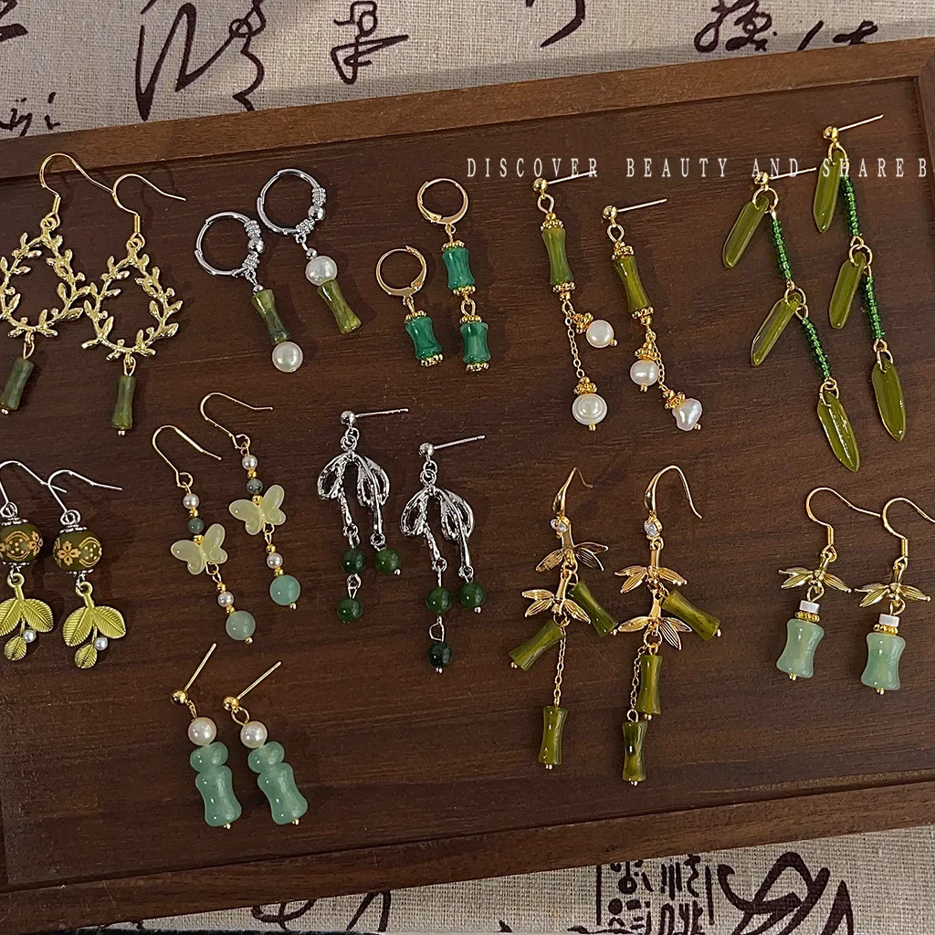 

DIY accessories National style new Chinese bamboo earrings women's niche handmade retro long fringed elegant temperament Hanfu c