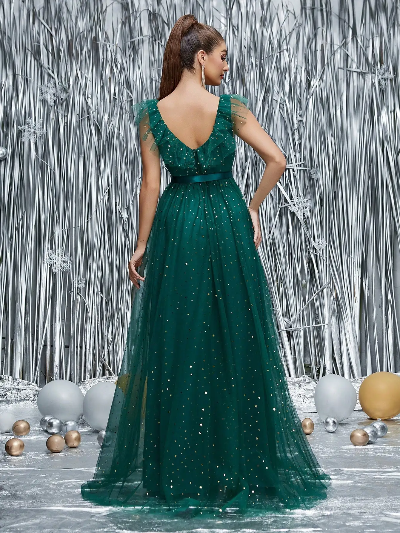 Nochebuena Mgiacy, recién llegado, vestido de fiesta de lujo ligero con cuello en V, vestido de fiesta de cóctel de hadas, superposición romántica, lazo de satén con volantes